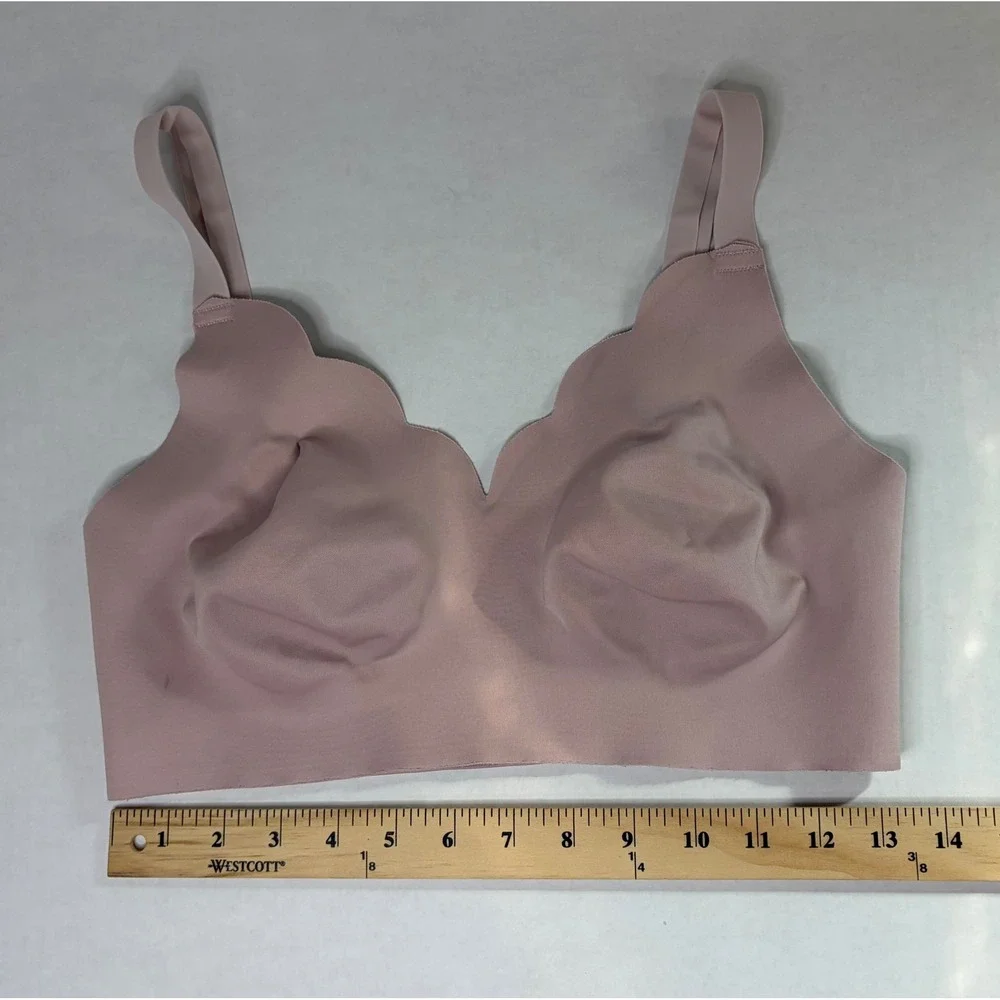 Seamless Scalloped Wireless Bralette Mauve Pink XL Adjustable Straps Comfort Bra